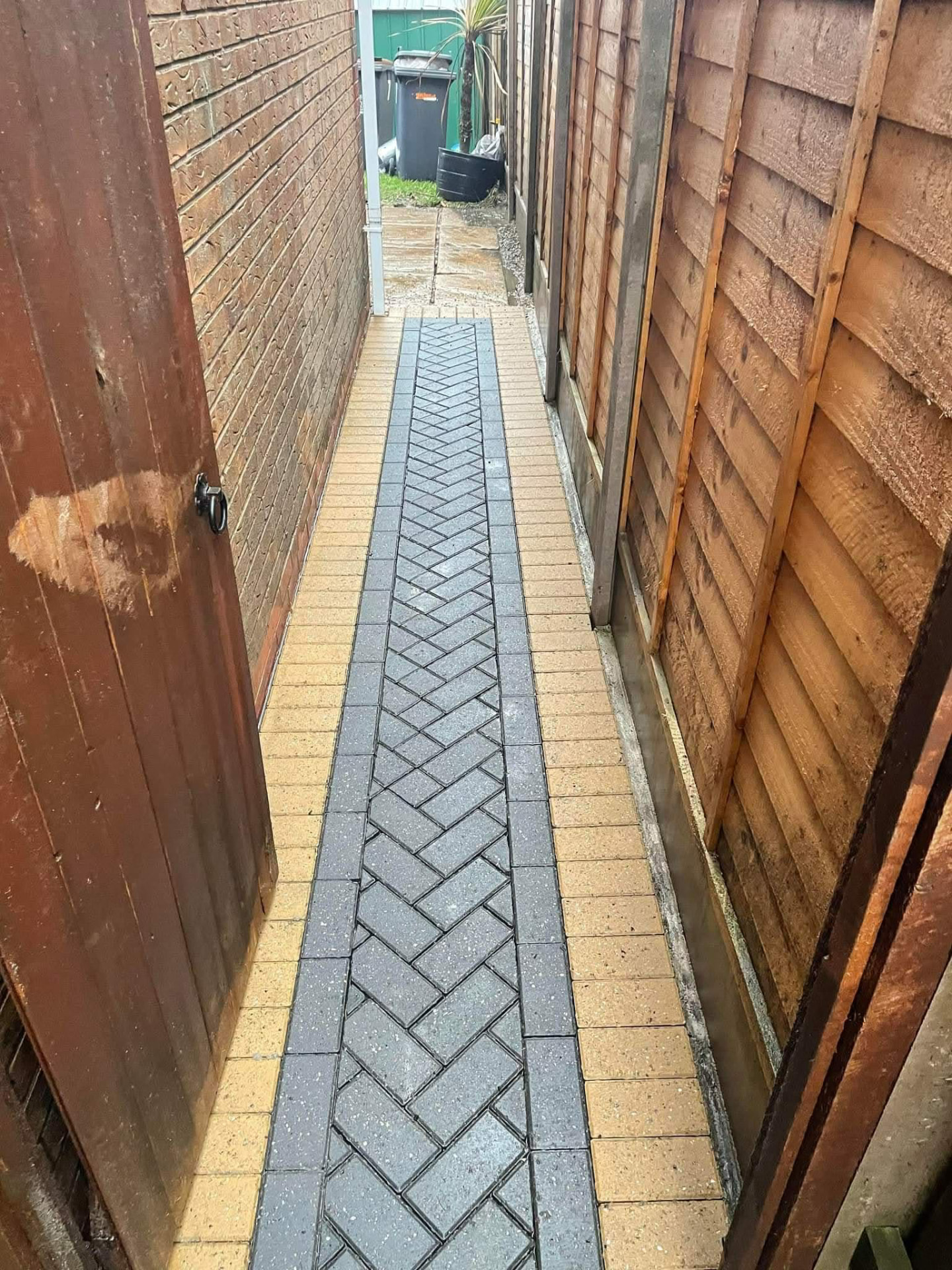 Side path — algae stripped back to the original block colours — after cleaning