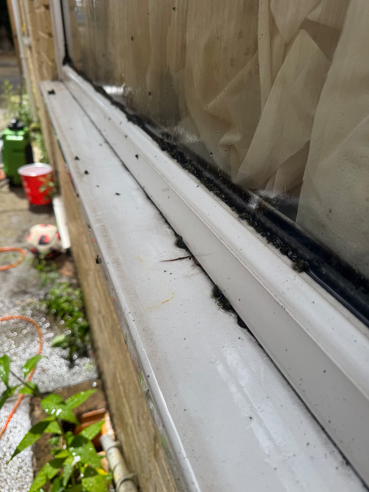 uPVC sill and rubber seals — before cleaning